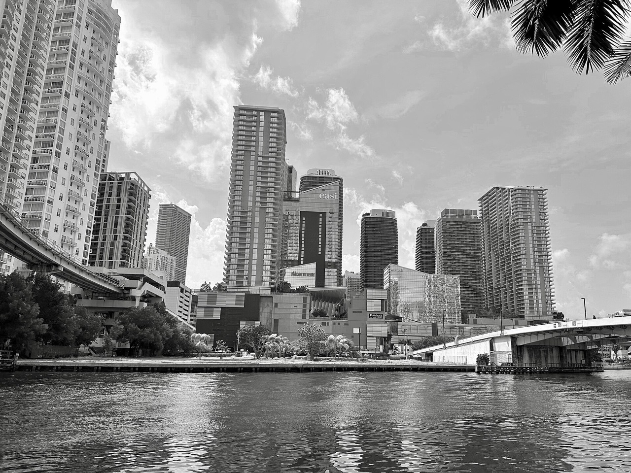 Miami Beach elevated street construction with pump station visible