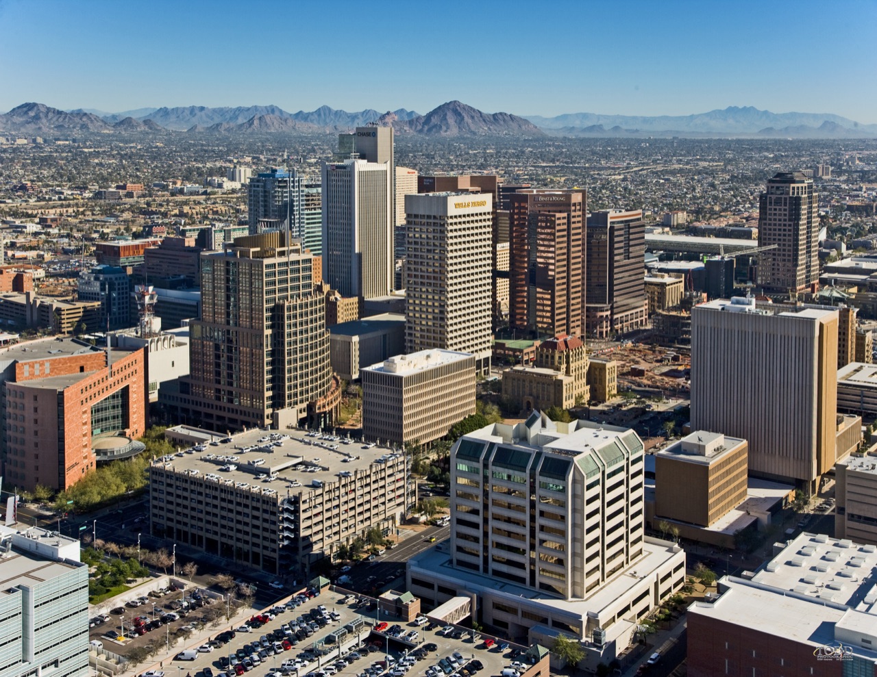 Downtown Phoenix street showing heat shimmer on asphalt during summer