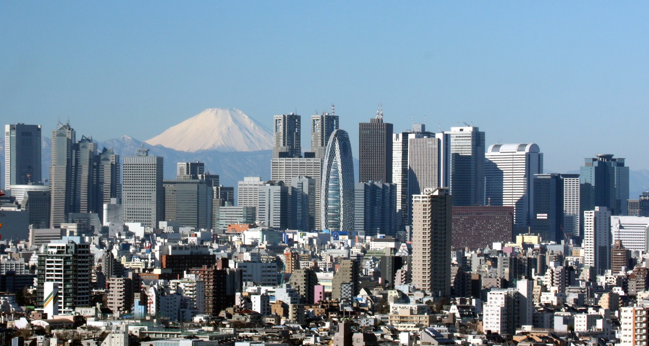 Tokyo skyline view showing rooftop gardens on commercial buildings